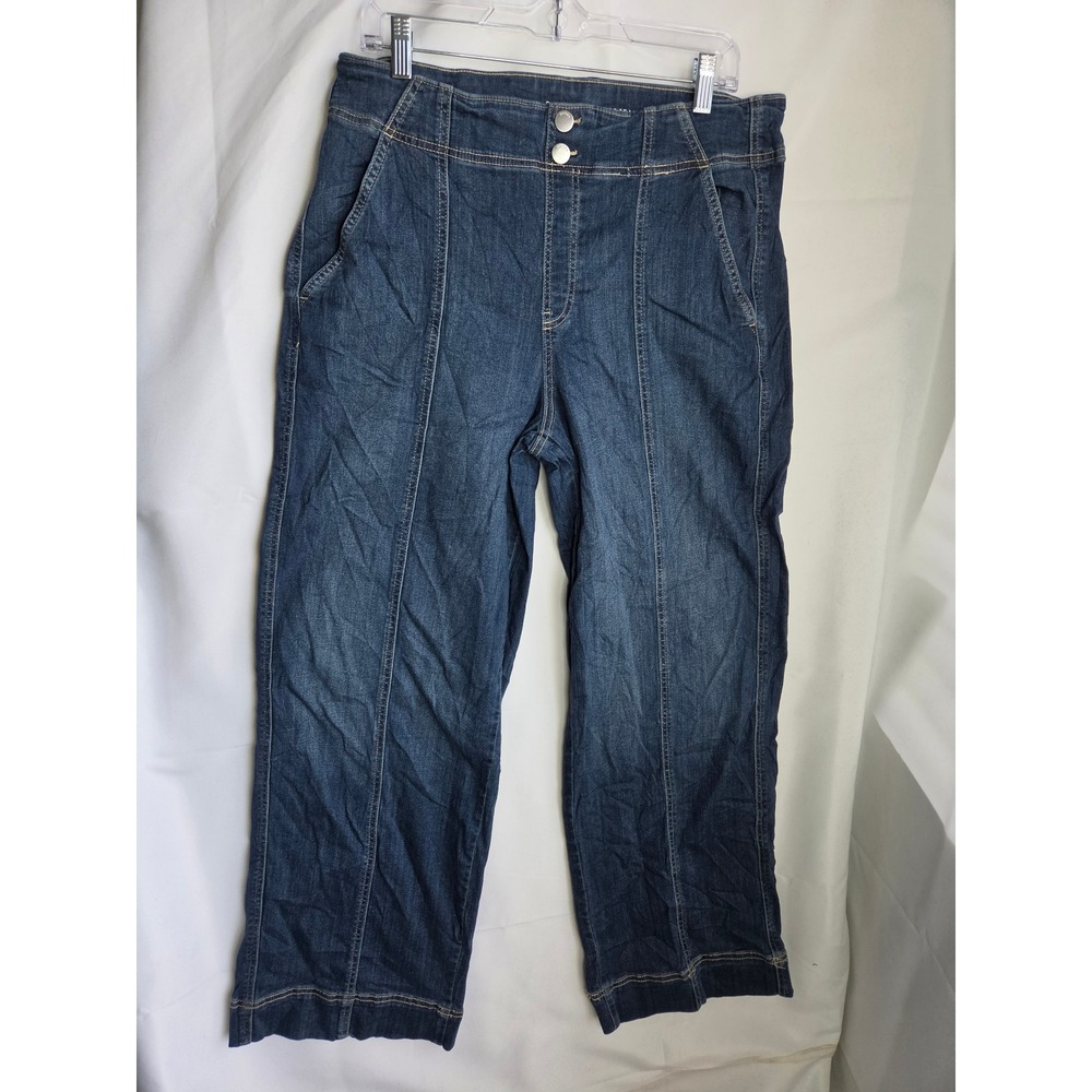 Chico's Pull On Wide Leg Jean Women  Blue Dark Wash Relaxed High Wide